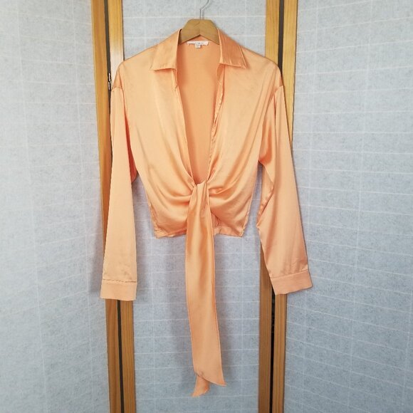 12th Tribe Tops - 12th Tribe Ibiza Nights Satin Wrap Top Orange Long Sleeves Size S/M